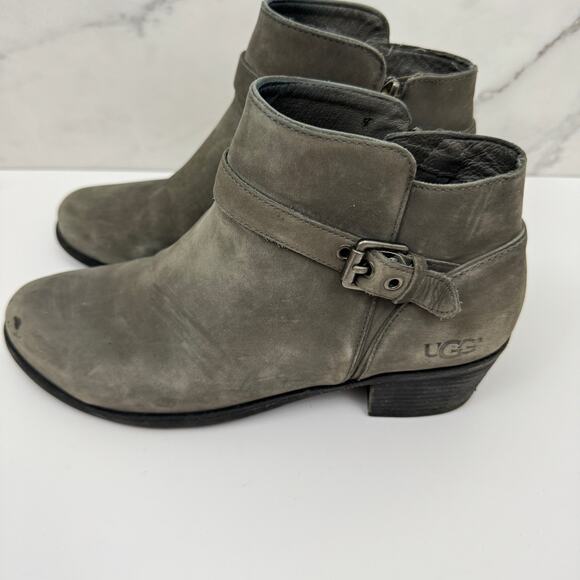 UGG Women Bellamy Ankle Boots Size 9.5 Style 1016940 Leather Sheepskin Gray - Picture 4 of 11